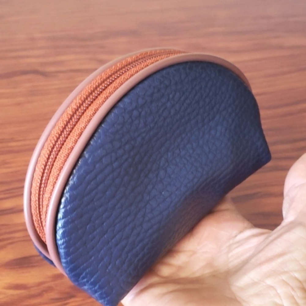 KU 3 In One Vintage 80s Navy Blue Textured Leather Brown Accents Wallets.